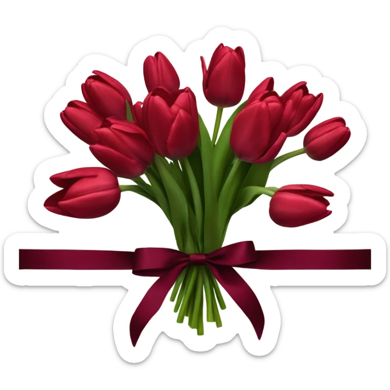 A lush bouquet of scarlet tulips wrapped in a velvet burgundy ribbon
 sticker