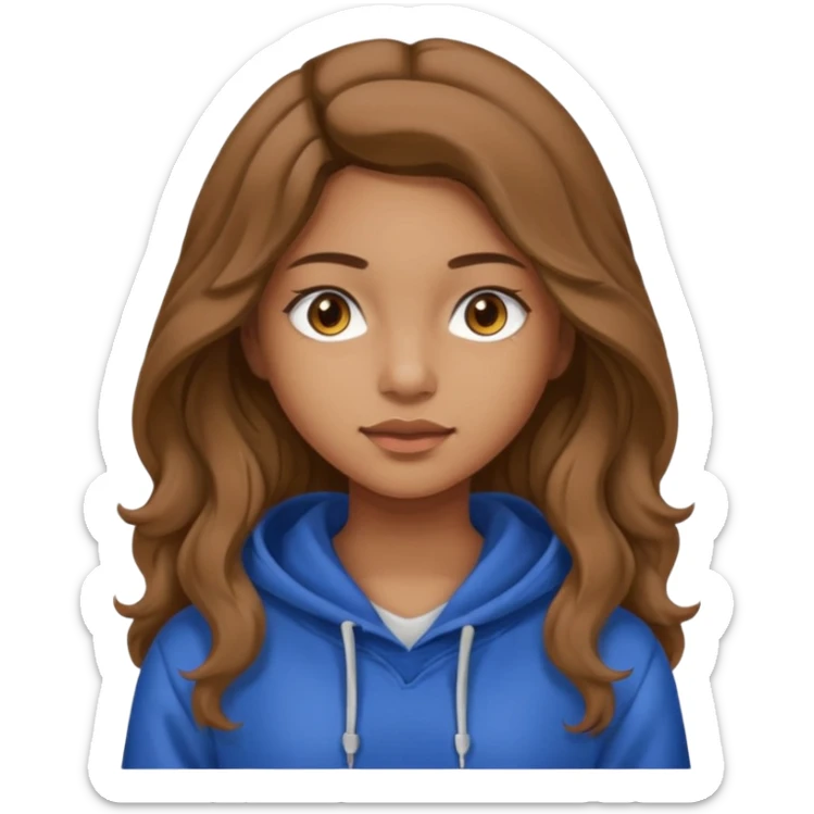 Girl with long and light brown hair and wear hoody and her hai is somethig betwwen curly and stright and her eyes is same color with her hair  sticker