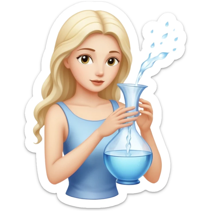 The zodiac symbol Aquarius. A mystical beautiful woman pouring out an elegant vase of water. sticker