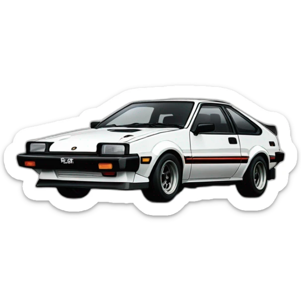 AE 86 Trueno with Fuji, tofu shop written on the side in Japanese painted white sticker