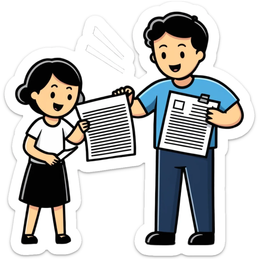 man celebrating the singing of divorce papers next to crying woman art influence two subjects sticker