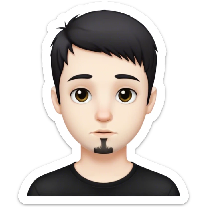 Cute white male, short dark colored hair and facial hair, nose and lip piercing, emo sticker