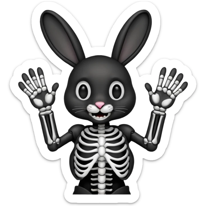 Emoji tete de Lapin squelette noire qui fait bonjour de la main  sticker