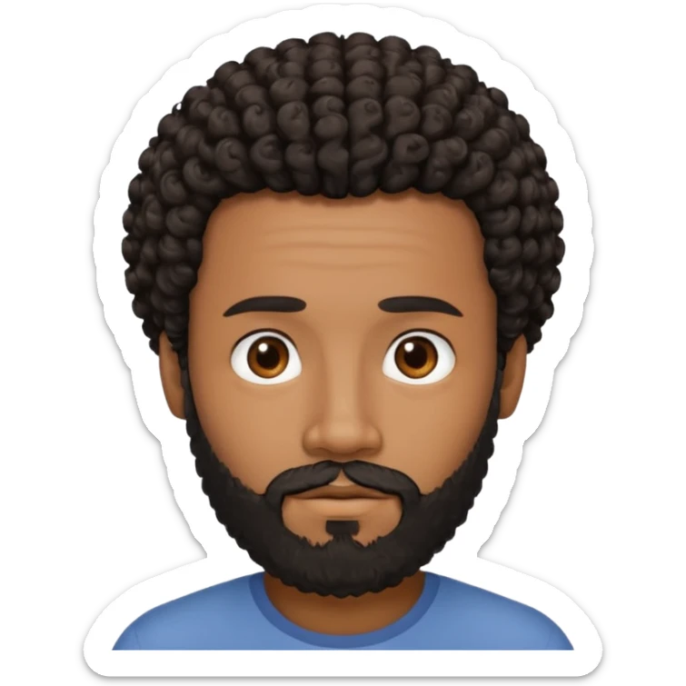 This is a cartoon-style avatar of a black man with curly black hair, a beard, and a calm expression  sticker