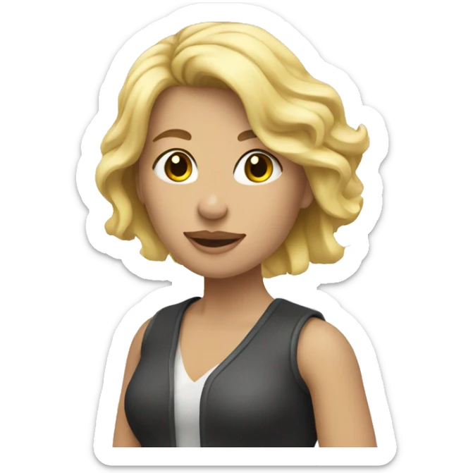 A blonde women with blond hair holding a buqete sticker