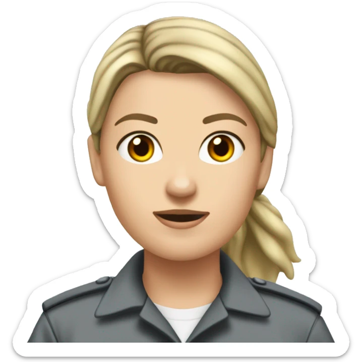 White Female correctional officer wearing grey Indiana department of corrections uniform using oc spray  sticker