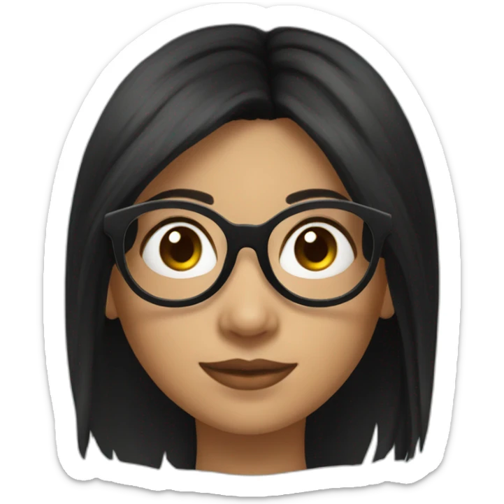 a portuguese girl with black long hair on a pony tail and black rounded glasses sticker