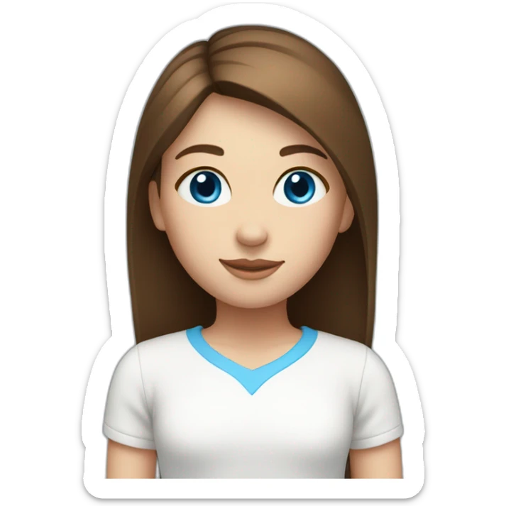 girl with straight brown hair and blue eyes in white top sticker