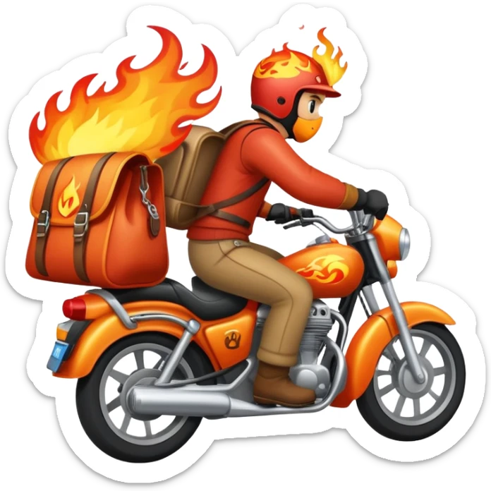 ARKASINDAN ALEVLER ÇIKAN MOTO KURYE (ÇANTASINDA BK YAZSIN) sticker