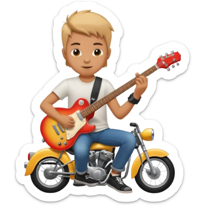 i need an emoji of a boy that is sitting on a crossmoter with a beer and an electric guitar in his hands sticker