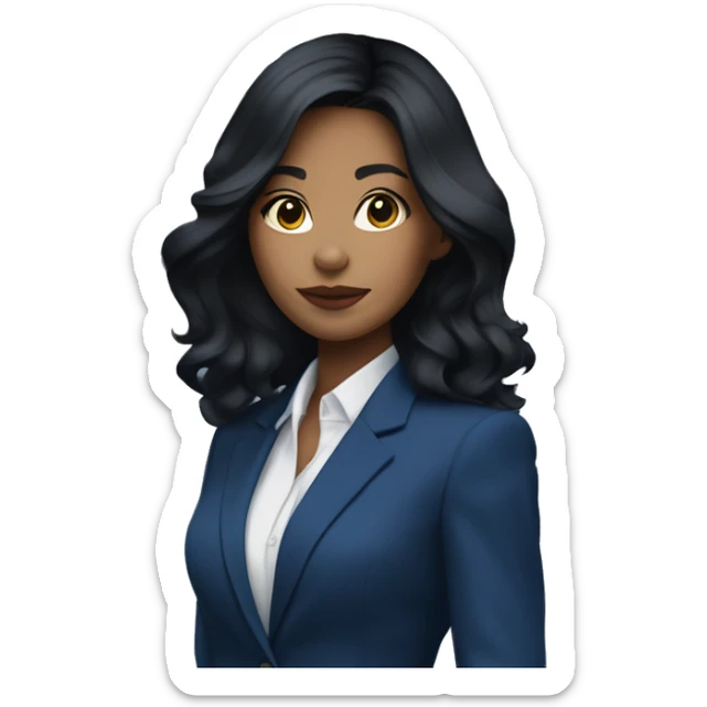 beautiful female, black hair, wearing dark blue suits, Background with buildings, white skin, pampadour cut with fade, Blue color background sticker