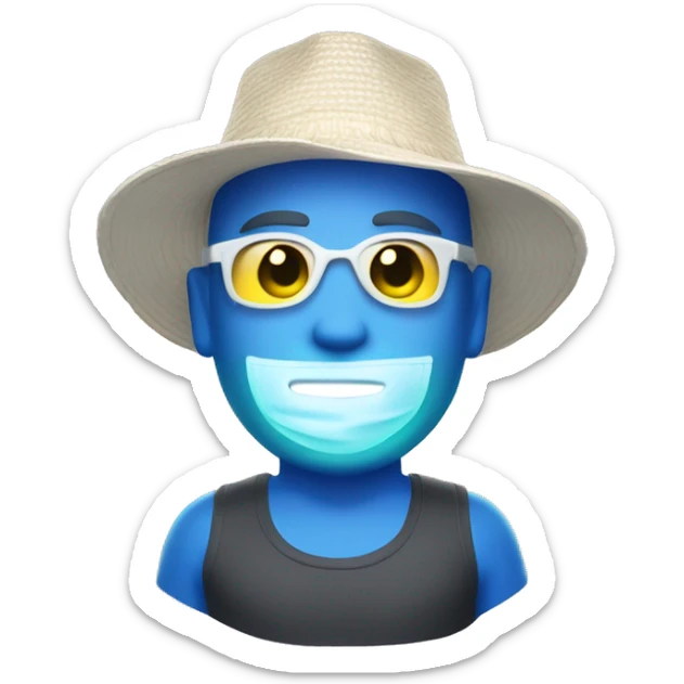 One caucasian headshot glowing with health and wearing a tanktop, hat and sunscreen  sticker