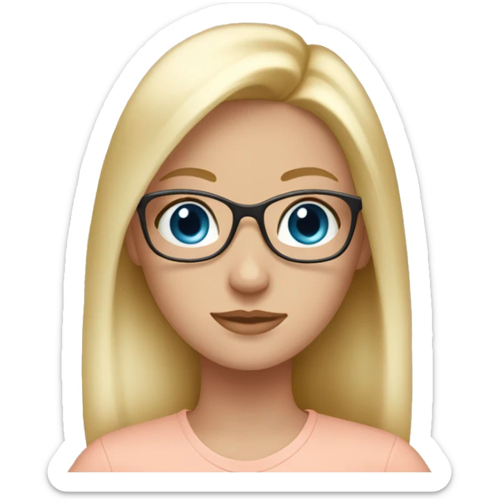 blonde girl with blue eyes in a light salmon top with glasses sticker