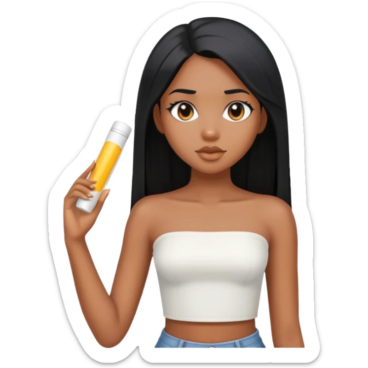 Black girl with an angular face and long straight black hair wearing a white tube top  sticker