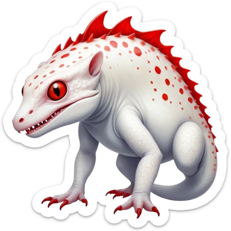 a translucent white with black belly and red eyes exotic albino edgy vernid-fionbri-creature with splash patterns full body sticker