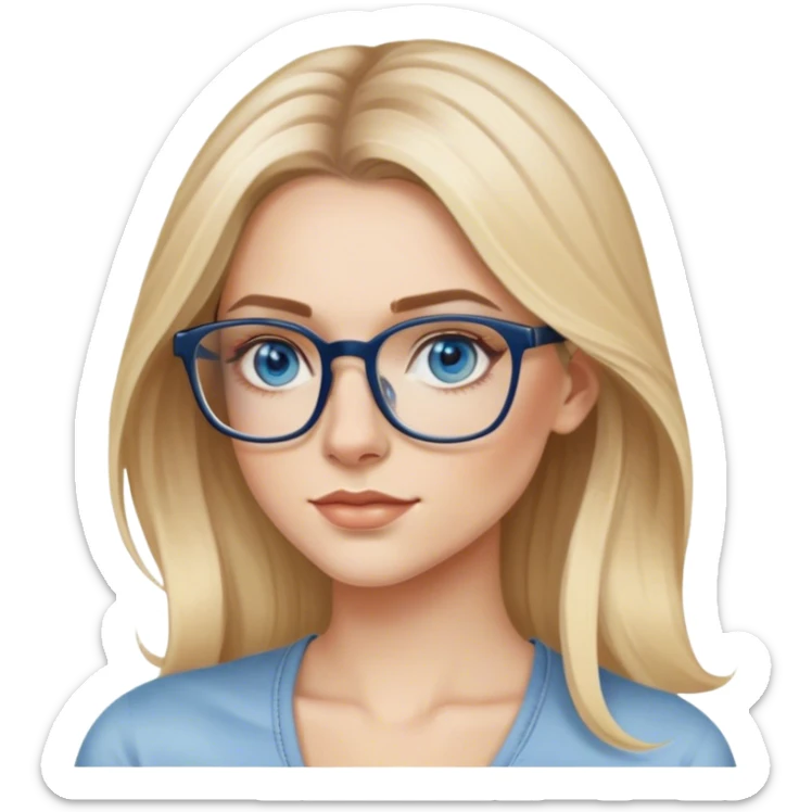 Hyper Realistic glamourous model, pale woman, long blonde balayage hair, blue eyes and glasses, shoulder tattoo  sticker