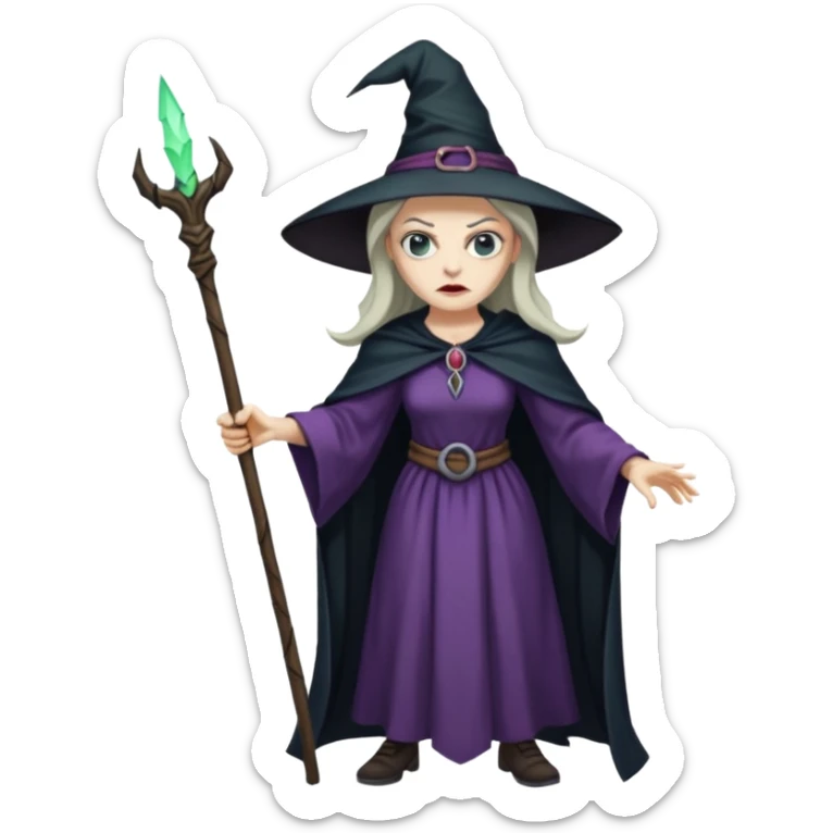 Pitonisa: mujer entre unos 40 y 50 años, cara de mala, malas intenciones, cara un poco deforme tipo bruja, y ropa antigua. cuerpo entero de la época púnica sticker