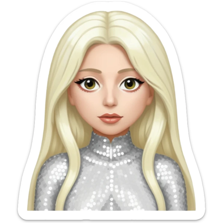 Lady Gaga with long platinum blonde hair, white sequin outfit sticker