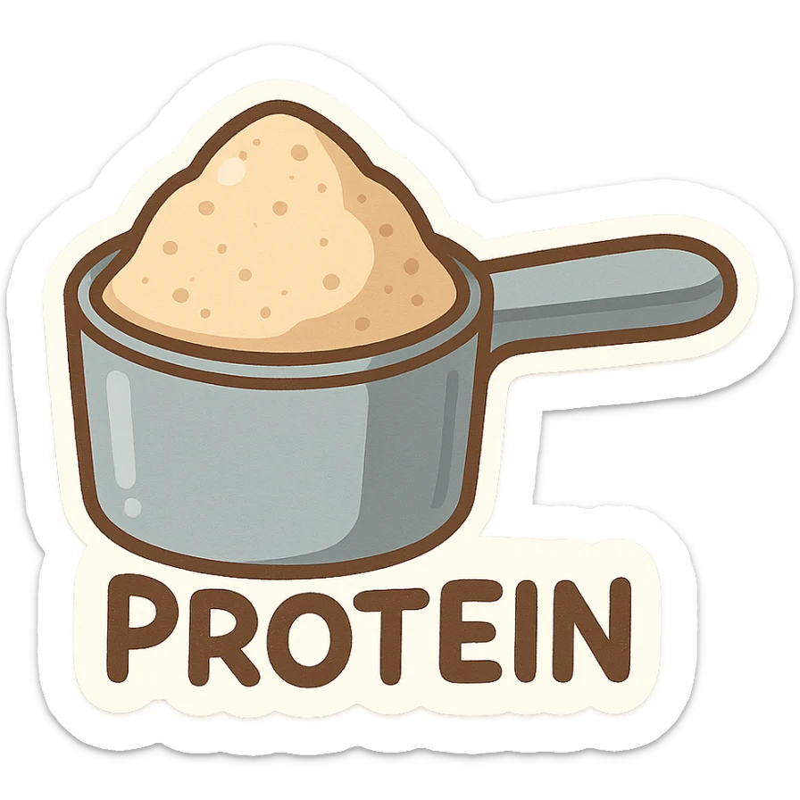 measuring spoon with protein inside sticker