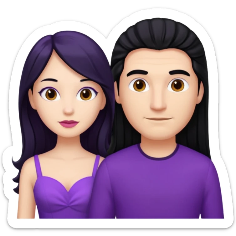 A couple in same outfit female with long hair and purple dress sticker
