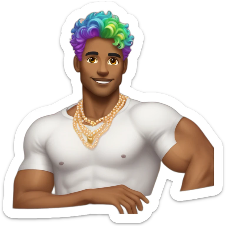 posh-muscle-boy-with-pearl-necklace-and-rainbow-unicorn-hair-in-golden-bathtub sticker
