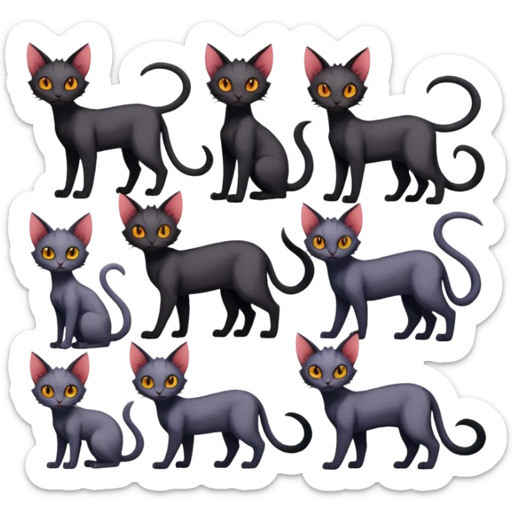 Black edgy Noivern-Noibat-Purloin-Torracat-Sphynx-Lykoi-Caracal-cat-Fakemon full-body sticker
