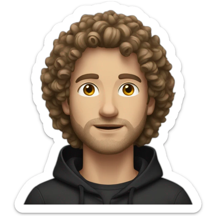 Caucasian man with a curly hair and stubble wearing black hoodie  sticker