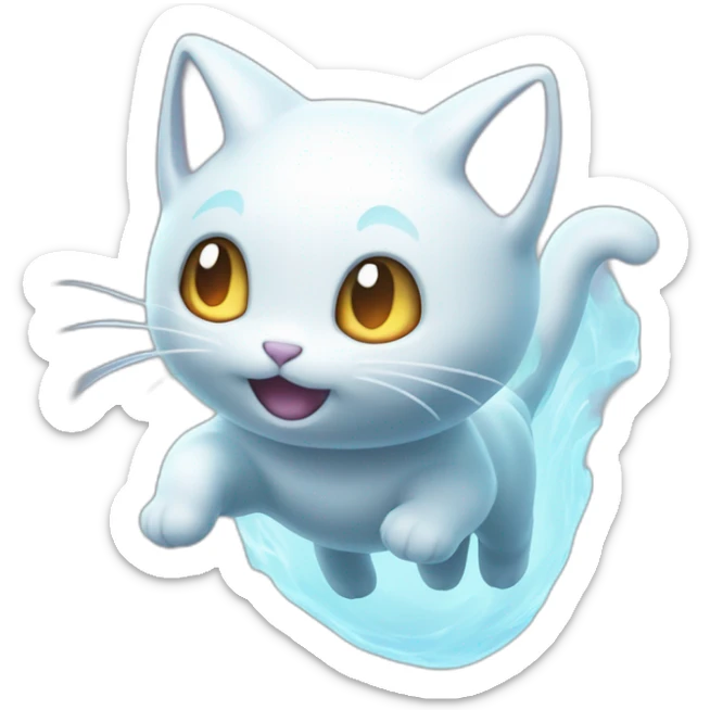 Mysterious cartoon ghost spirit kitten like pokemon floating in the air sticker