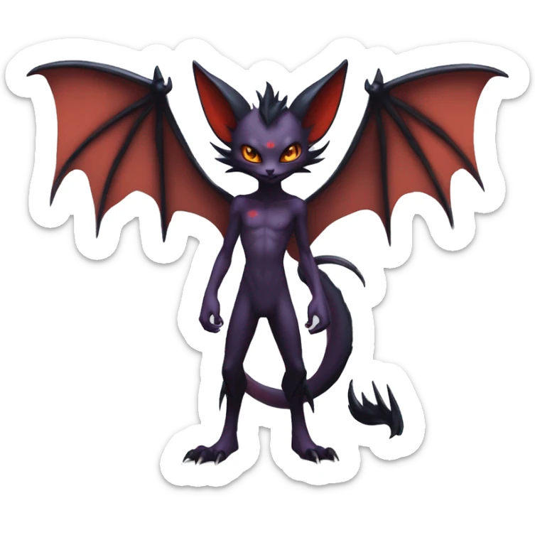  Anthro Kawaii Edgy Cool Vampiric Demonic Beautiful Noivern-Nargacuga-Litten with big Bat Ears full body sticker