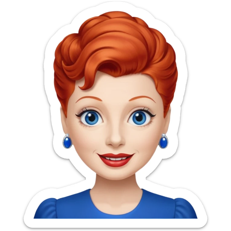 Lucille Ball with blue eyes, red hair, cobalt blue outfit sticker
