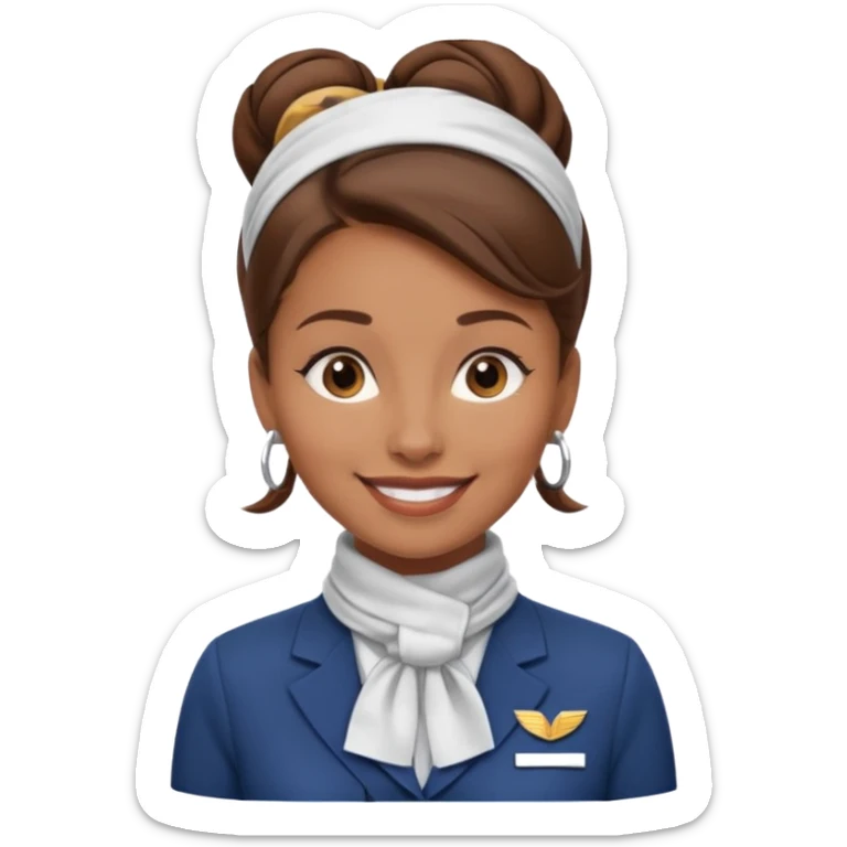  flight attendant, Light Brown skin, brown hair in one bun, neck scarf sticker