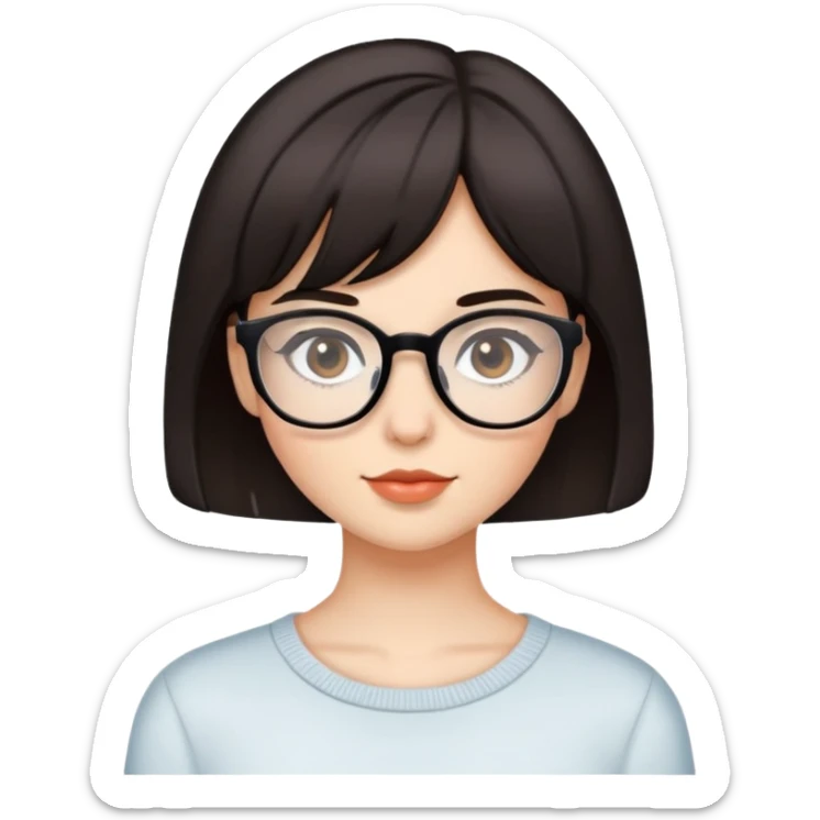 A pretty girl with short dark hair not black but not totally brown wearing glasses  sticker