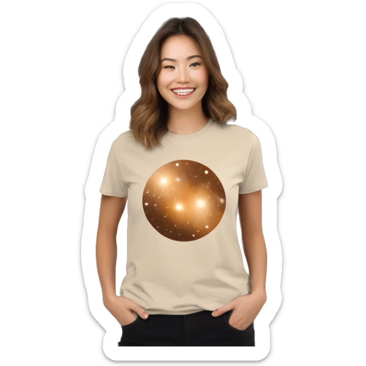 Person wearing vintage sepia T shirt with nebulas galaxies and constellations star map celestial illustration t shirt sticker