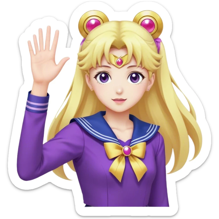 anime girl sailor moon in purple clothes waving her hand sticker