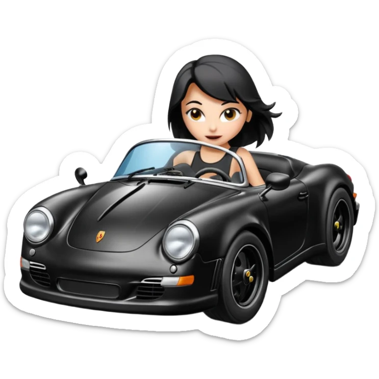 Bat Girl driving her satin-black 56 Porsche spider too fast in the country despite the rainy conditions making the tires slippery sliding sideways  sticker