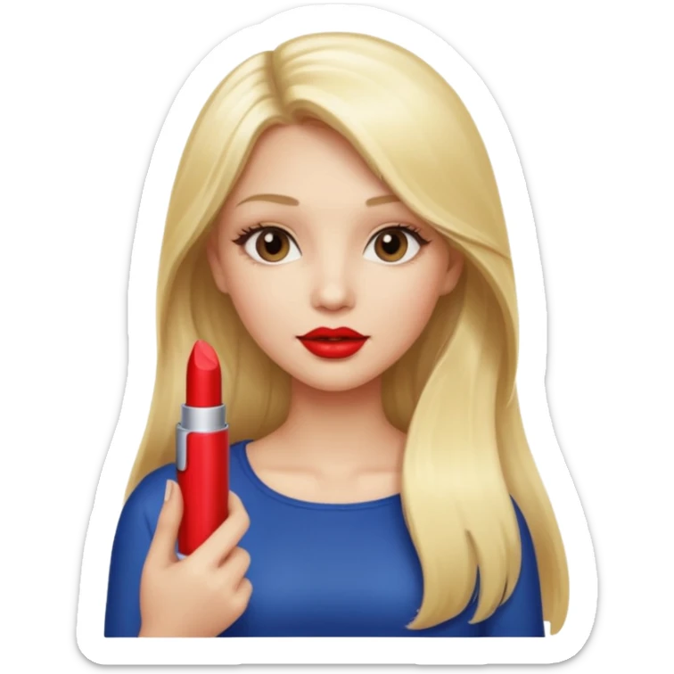 a girl with blonde long hair is holding lipstick on her hand  sticker