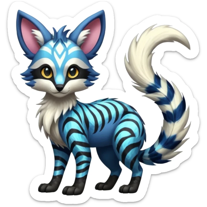 Futuristic furry fluffy floofy feathery tribal marked Genet-Absol-Kyurem-Zeraora-Primagen-fusion-creature  sticker