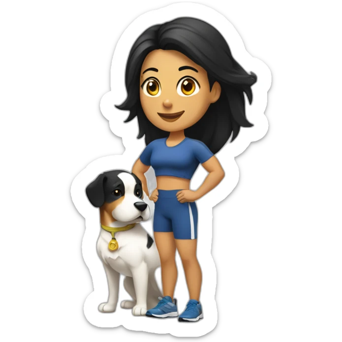 crossfit woman with black hair, white and doing lowering. And a golden race dog at her side sticker