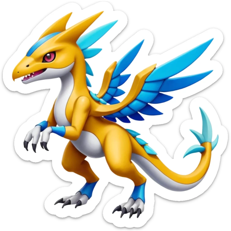 Colorful Meloetta-Latios-Wargreymon-Sergal-Pokémon-Digimon-Fakémon-fusion-hybrid-creature sticker