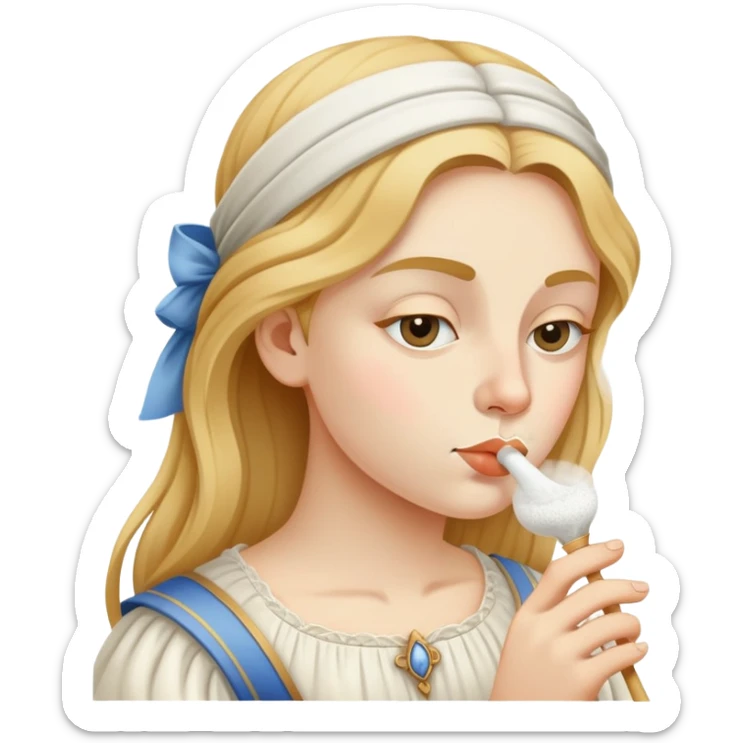 Someone sniffing white powder through a straw in the style of a renaissance painting  sticker