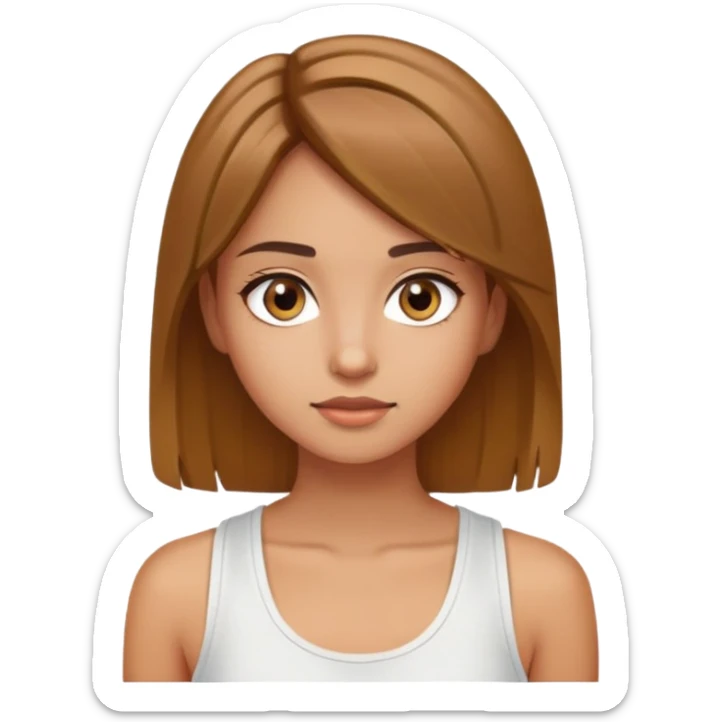 A light brown straight hair, hazel eyes, olive skin girl wearing a white tank top sticker