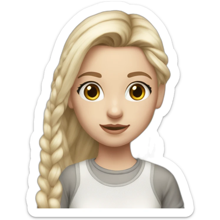 hyperrealist caucasian girl, long straight blonde hair, white sheer laced top, grey micro skirt, grey and white sneakers sticker