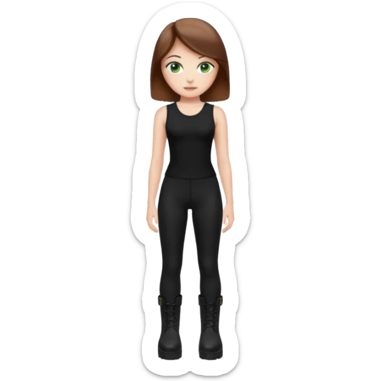 Create a Mistress with brown hair, green eyes, platform boots and black leggings and top sticker