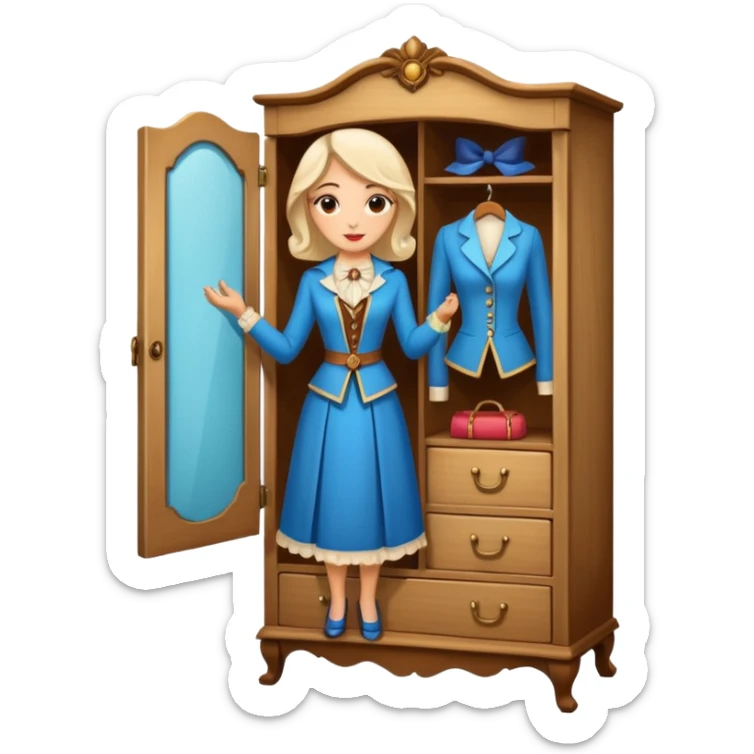 A character from the fairy tale Beauty and the Beast — the lady who was transformed into a wardrobe by magic. This character retains the wardrobe's original form while having a slight touch of anthropomorphism. sticker