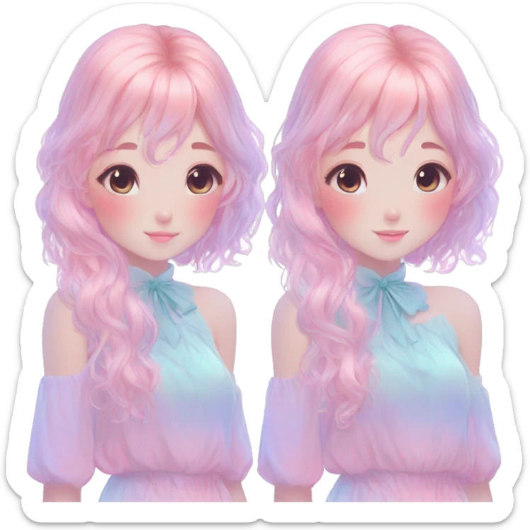 Gorgeous Beautiful Blushing Petite Colorful-Shiny-Pastel-Fairy-Anime-Girl with beautiful gradient pastel hair aesthetic sticker