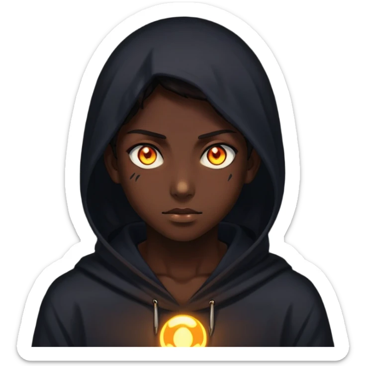 silhouette of a person with glowing eyes in darkness, mysterious anime character sticker