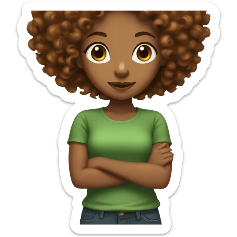 brownskin girl with auburn curly hair wearing green shirt sticker