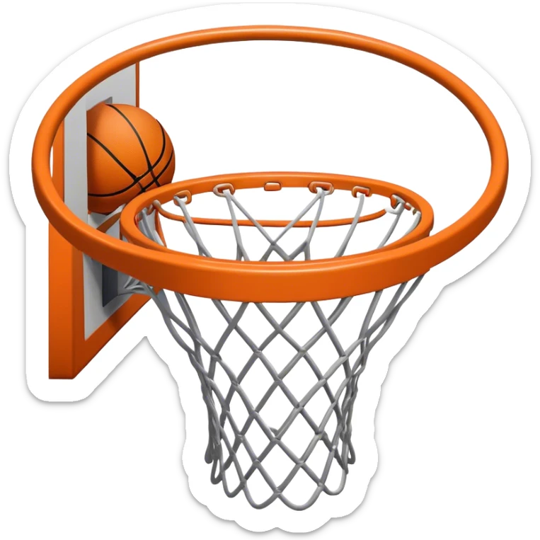 Cinematic Realistic image of a basketball hoop with a detailed metal rim and intricately woven net, captured in dynamic lighting that evokes the charged atmosphere of a competitive court sticker