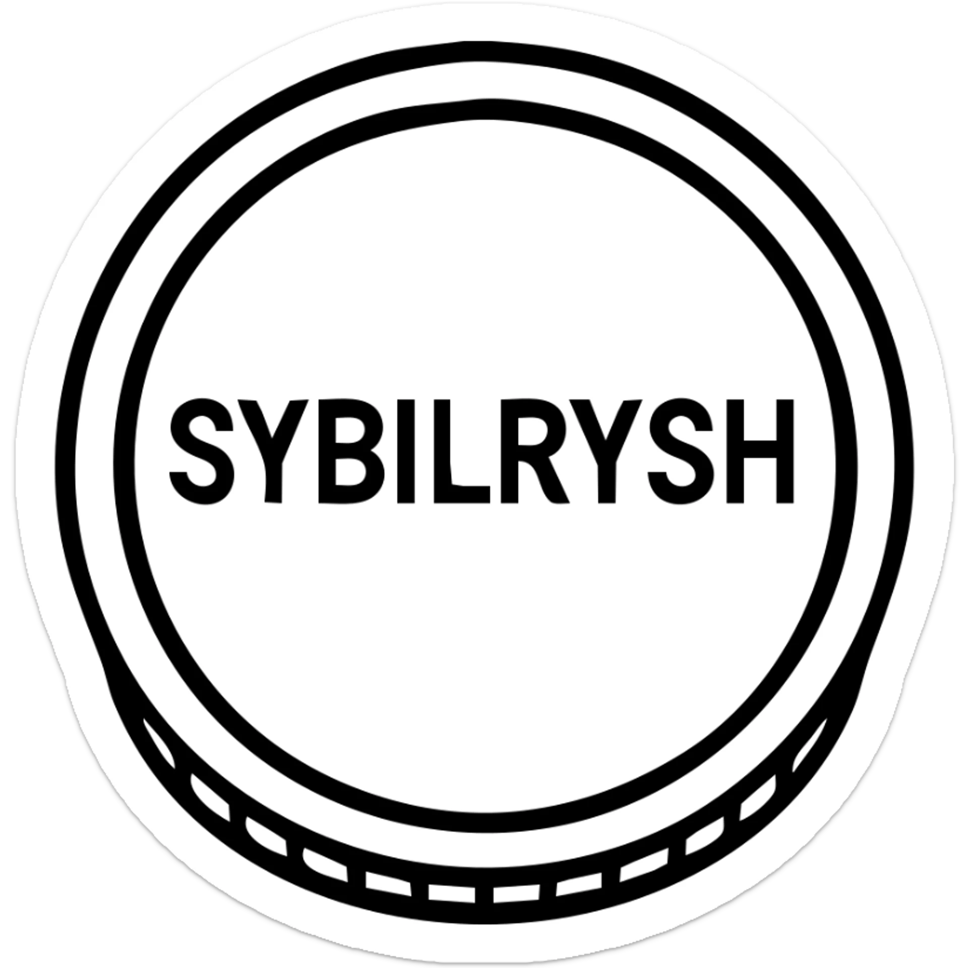 A circular coin with the text "SYBILRYSH" inscribed in the center. The coin has a circular rim and simple coin detailing. sticker