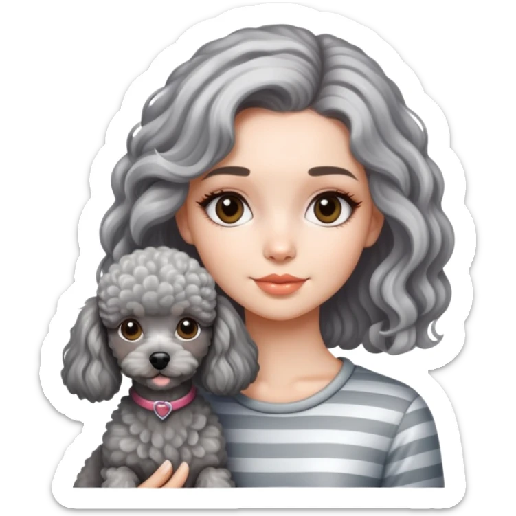 A beautiful American-style girl has streaked hair and a miniature gray Poodle. sticker
